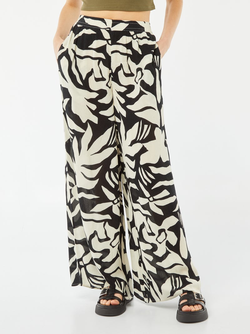 Wijde broek van crêpe ZWART - Kiabi