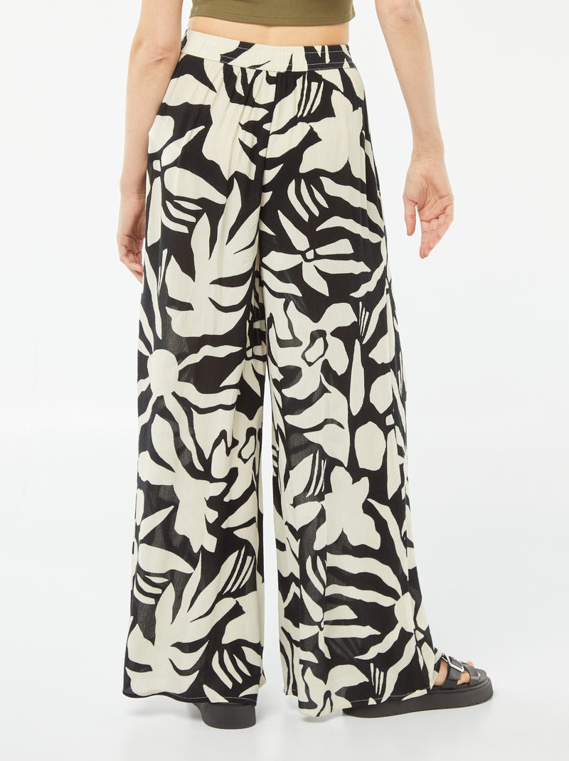 Wijde broek van crêpe ZWART - Kiabi