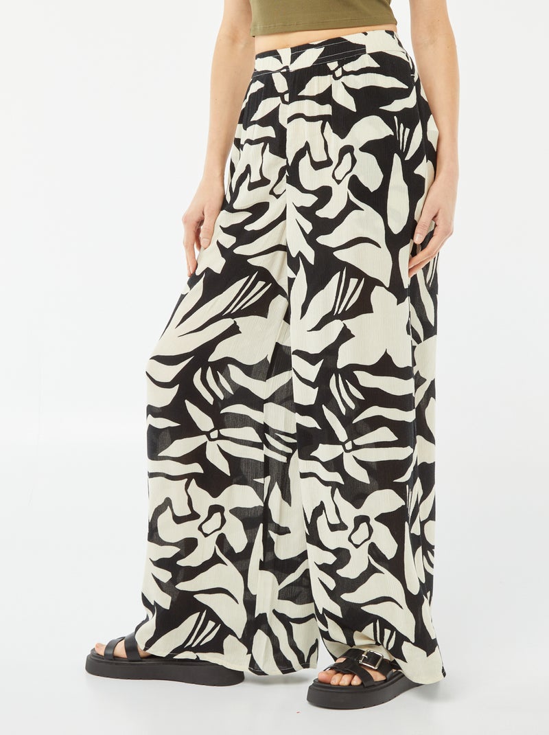 Wijde broek van crêpe ZWART - Kiabi