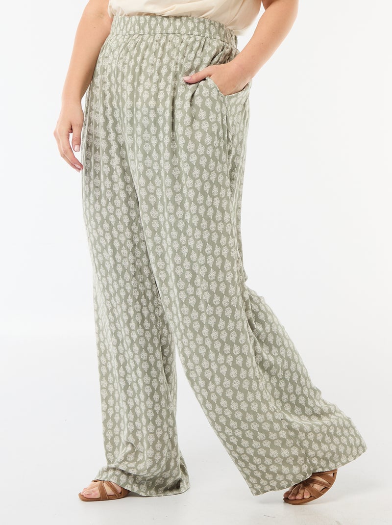 Wijde broek van crêpetricot Groen - Kiabi