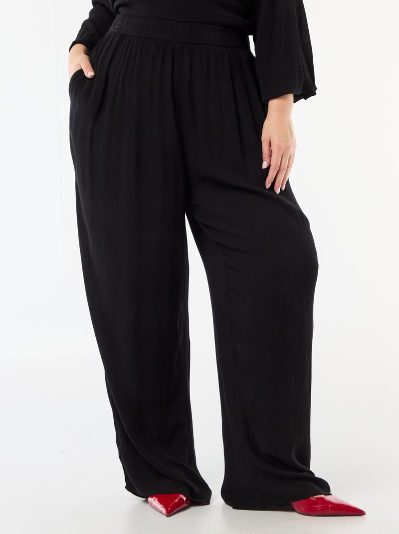 Wijde broek van crêpetricot Zwart - Kiabi