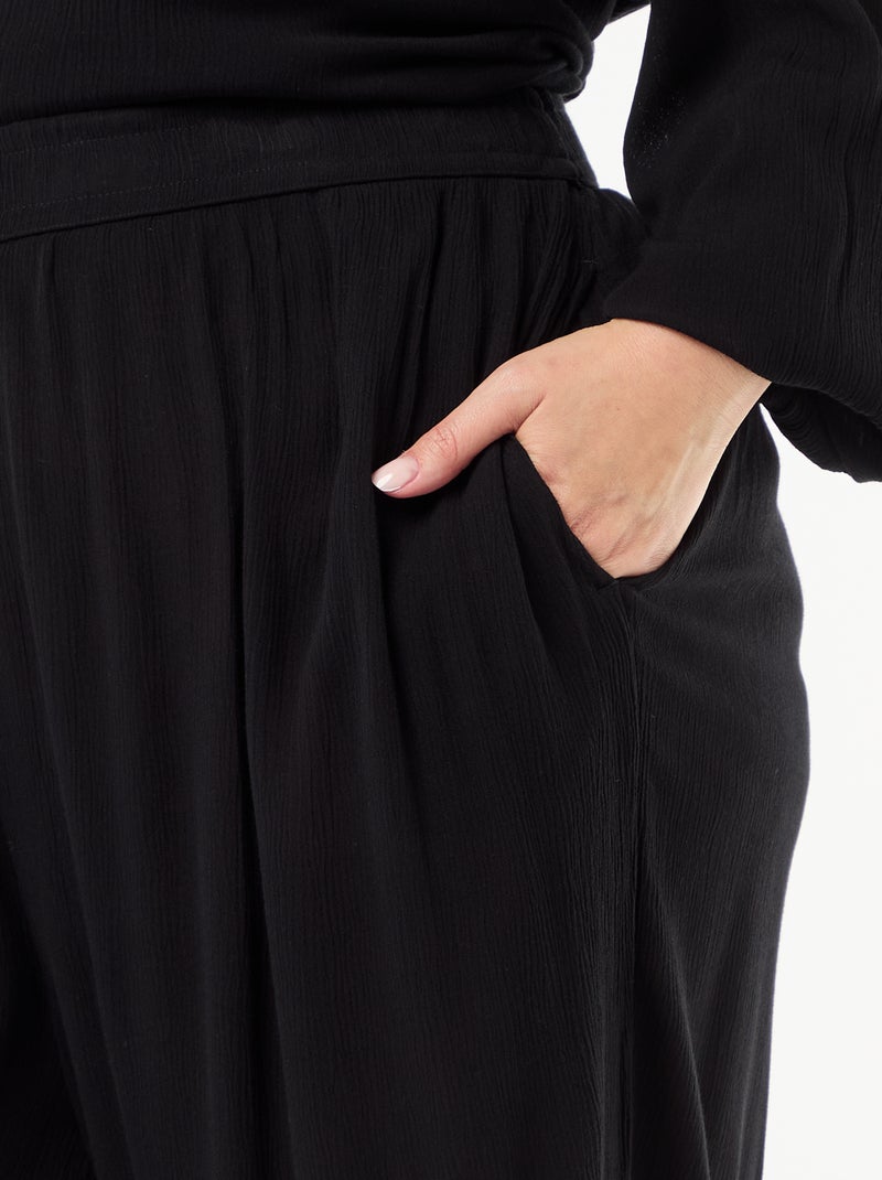 Wijde broek van crêpetricot Zwart - Kiabi