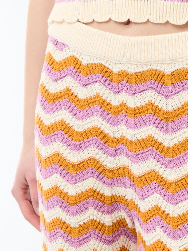 Wijde broek van driekleurig haakwerk Paars - Kiabi