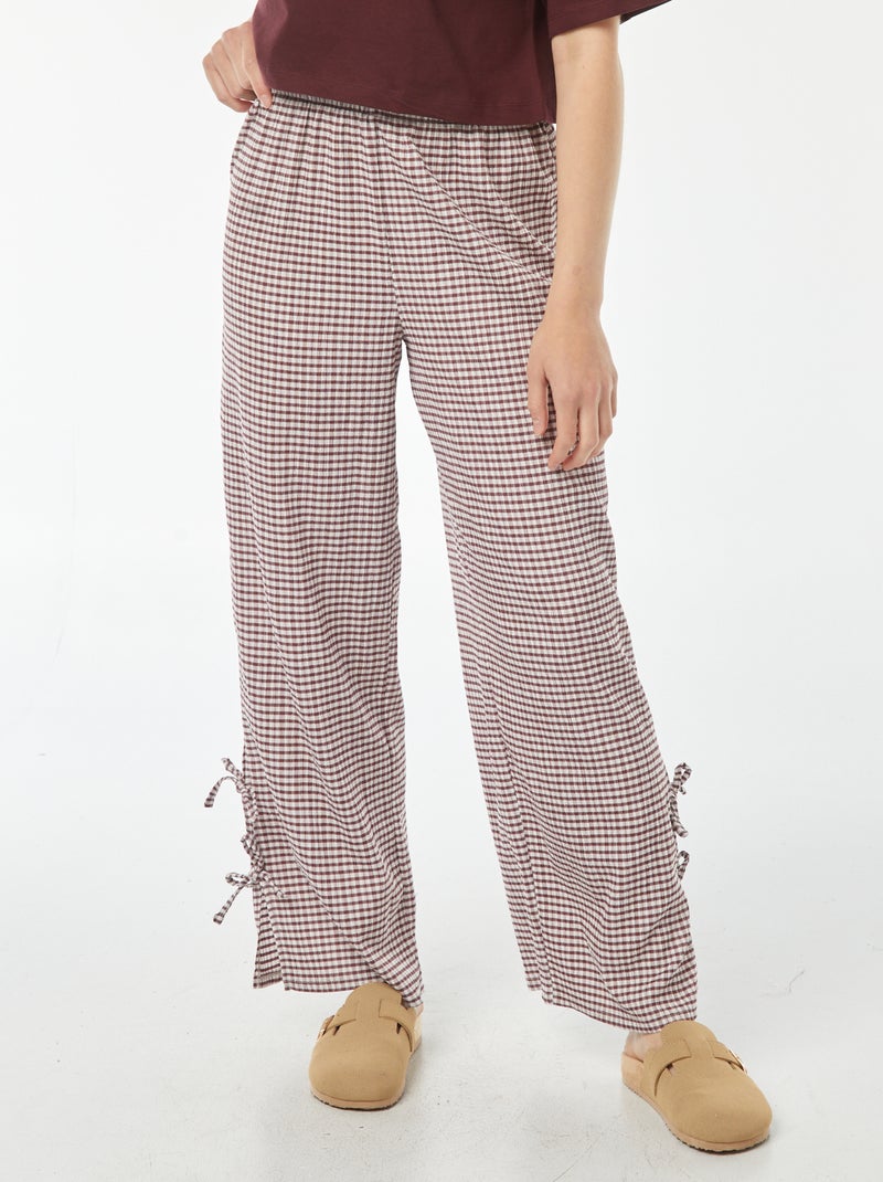 Wijde broek van gekreukte stof met strikjes Rood - Kiabi