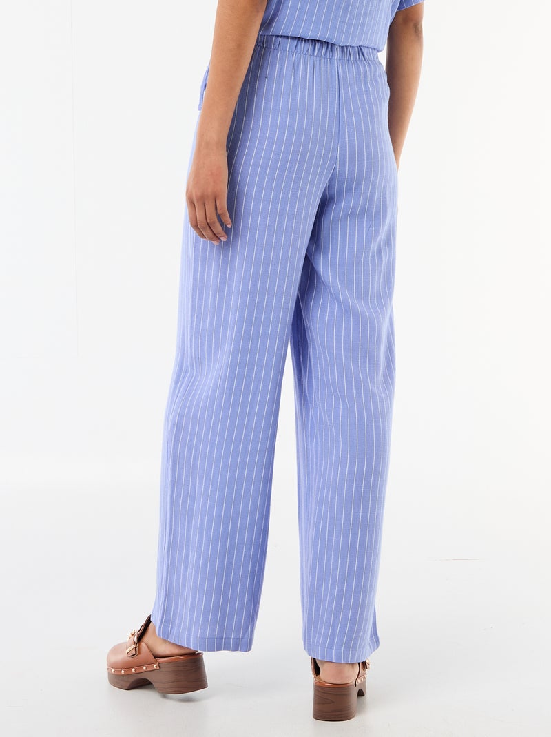 Wijde broek van gemengd linnen Blauw - Kiabi