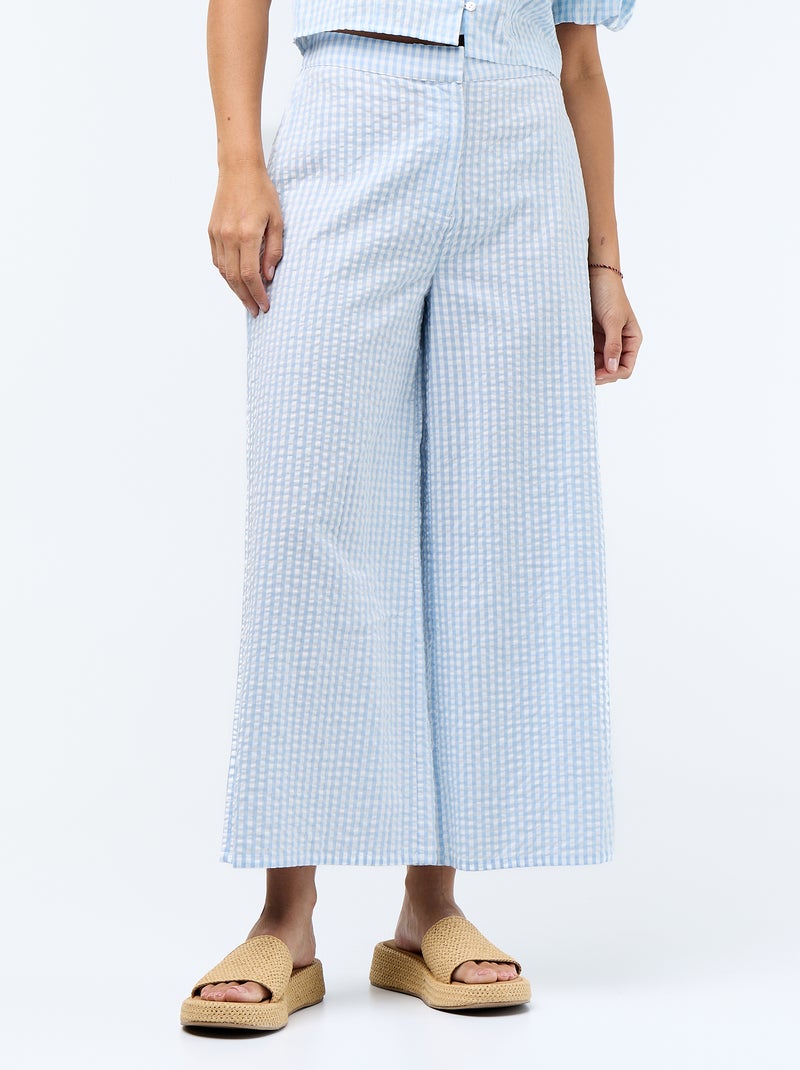 Wijde broek van gewafelde stof Blauw - Kiabi