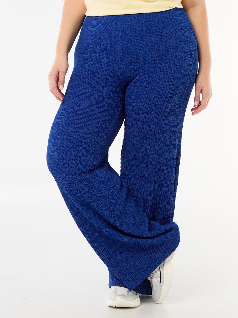 Wijde broek van gewafelde stof Blauw - Kiabi