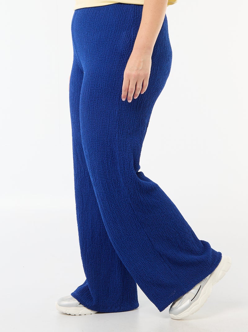 Wijde broek van gewafelde stof Blauw - Kiabi