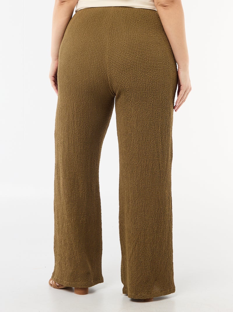 Wijde broek van gewafelde stof Groen - Kiabi
