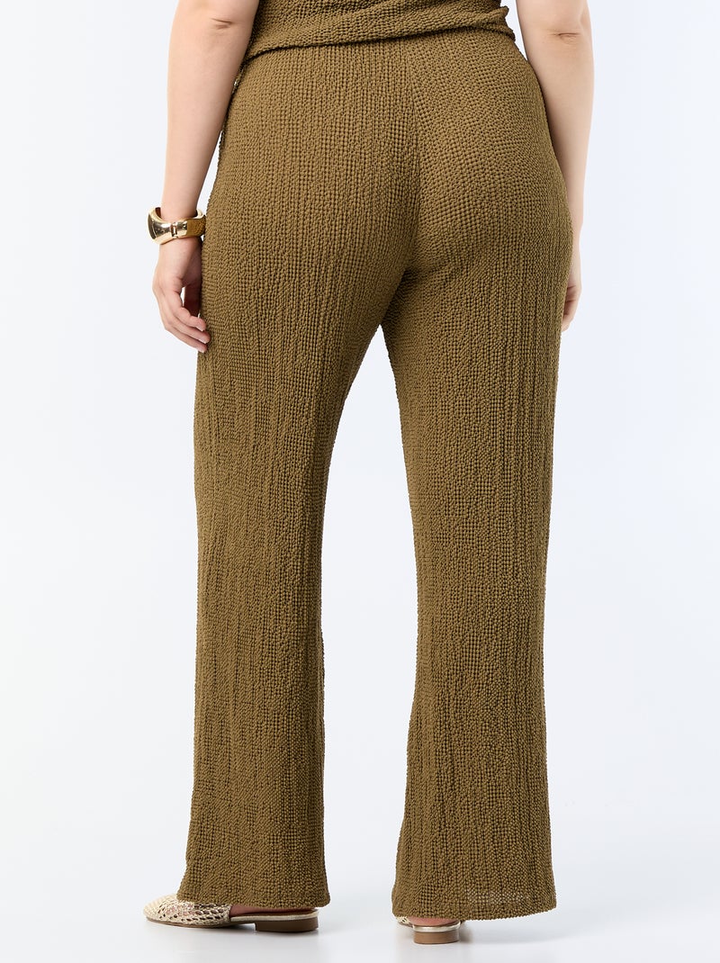 Wijde broek van gewafelde stof Kaki - Kiabi