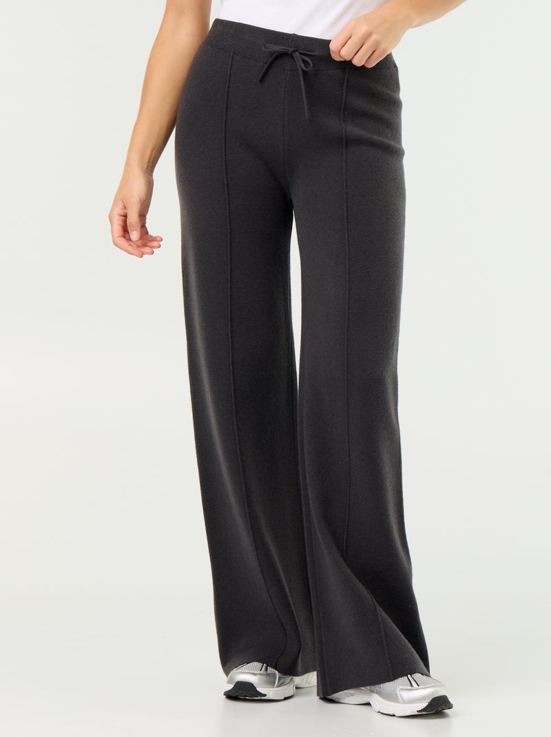 Wijde broek van jerseytricot Zwart - Kiabi