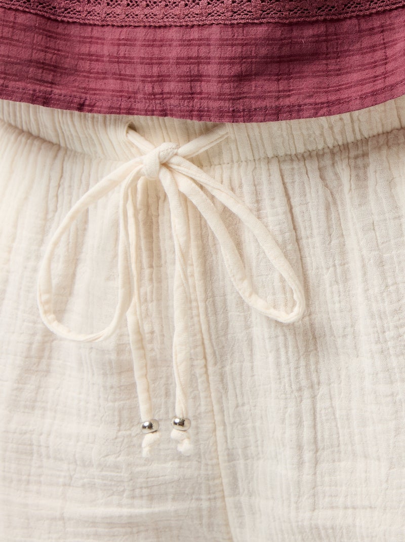 Wijde broek van katoenen gaas Wit - Kiabi