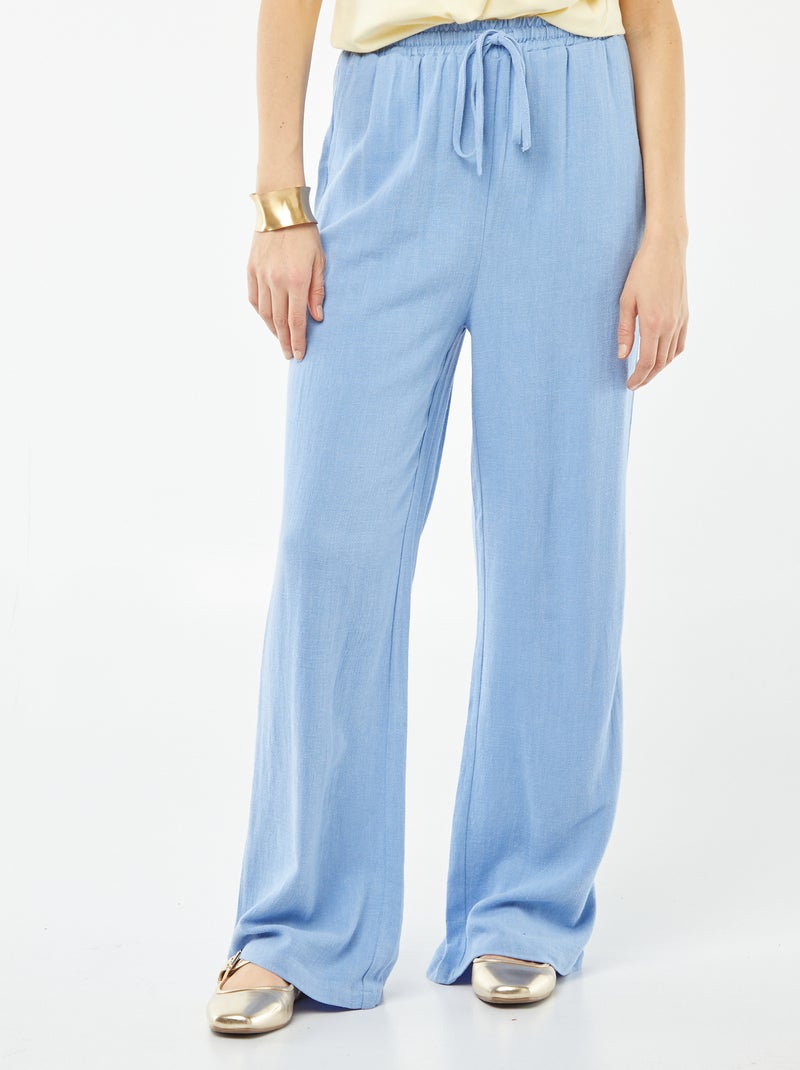 Wijde broek van linnenmix BLAUW - Kiabi