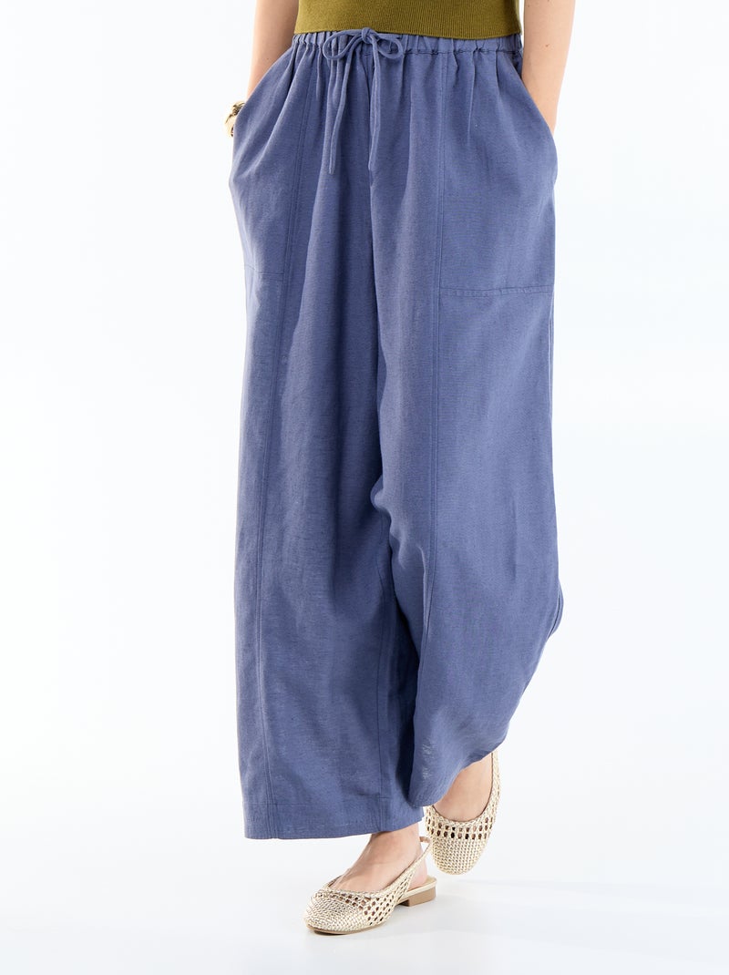 Wijde broek van linnenmix Blauw - Kiabi