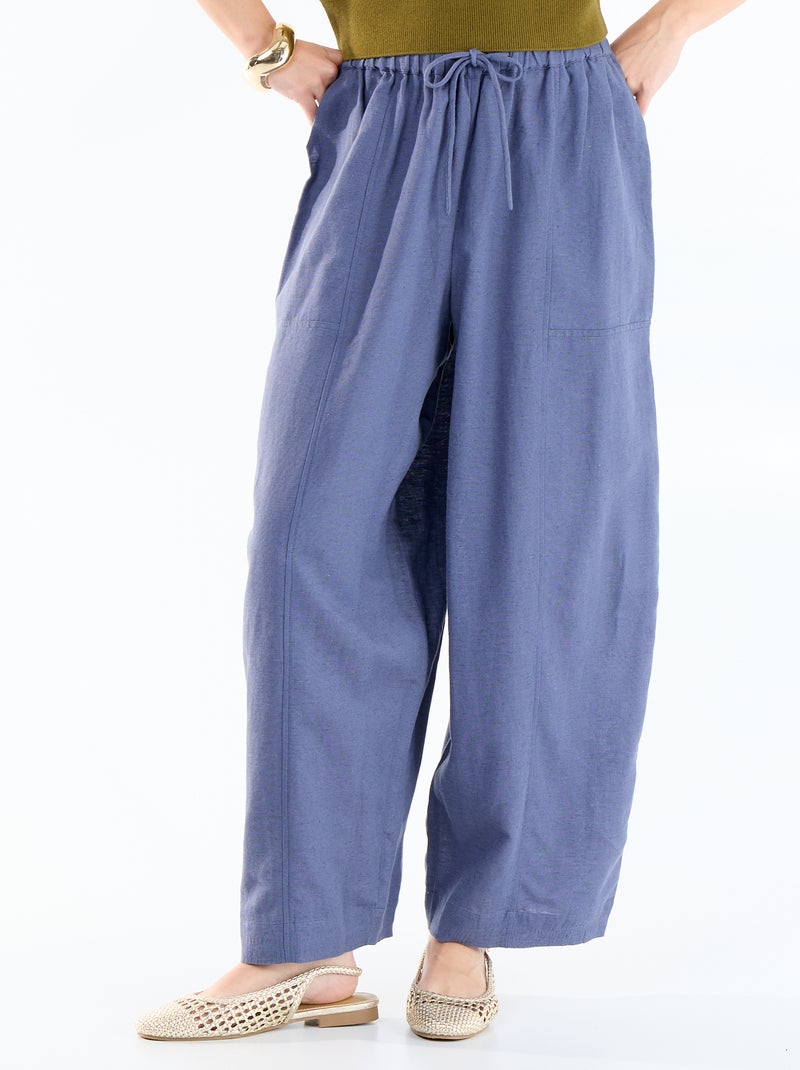 Wijde broek van linnenmix Blauw - Kiabi
