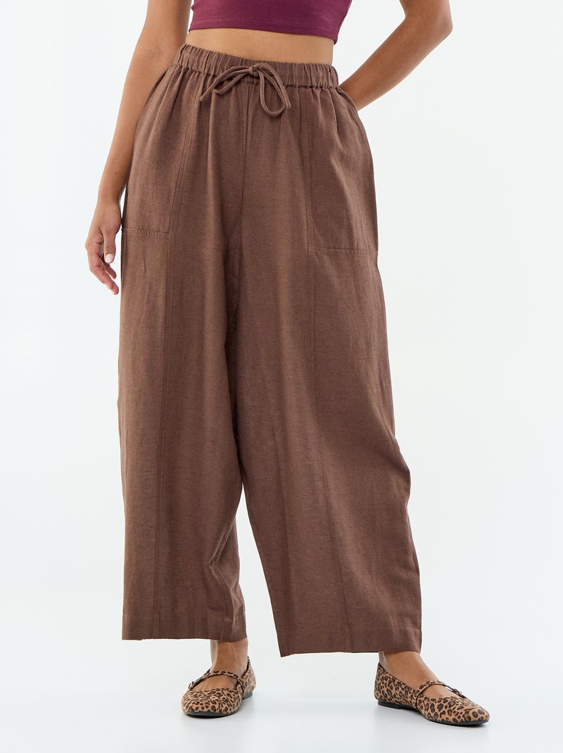 Wijde broek van linnenmix Bruin - Kiabi