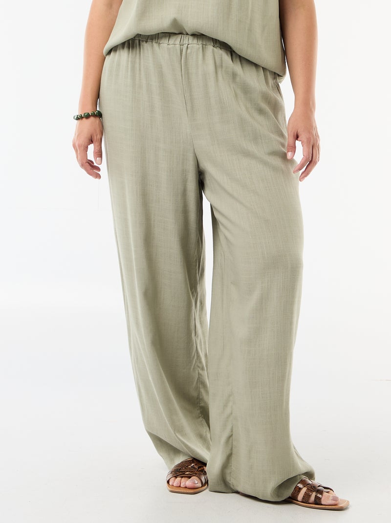 Wijde broek van linnenmix Lichtgroen - Kiabi