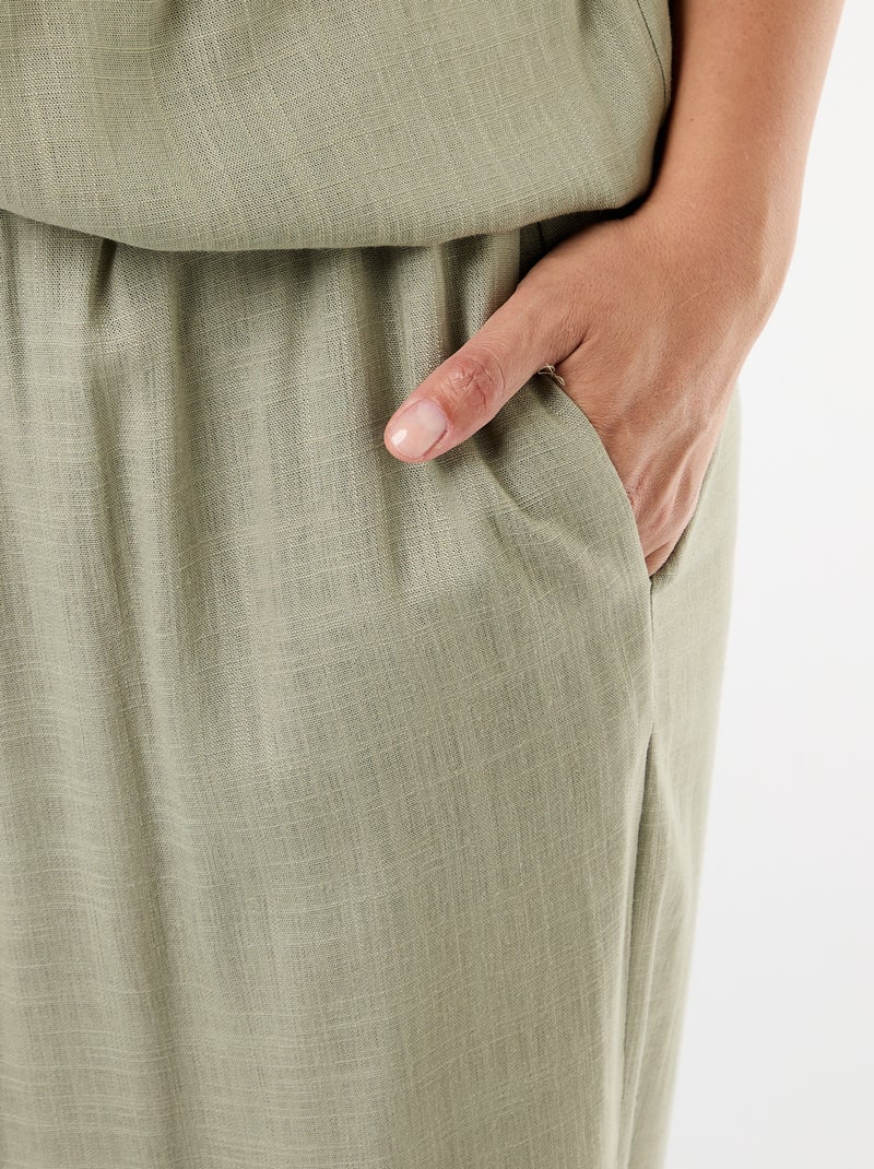 Wijde broek van linnenmix Lichtgroen - Kiabi