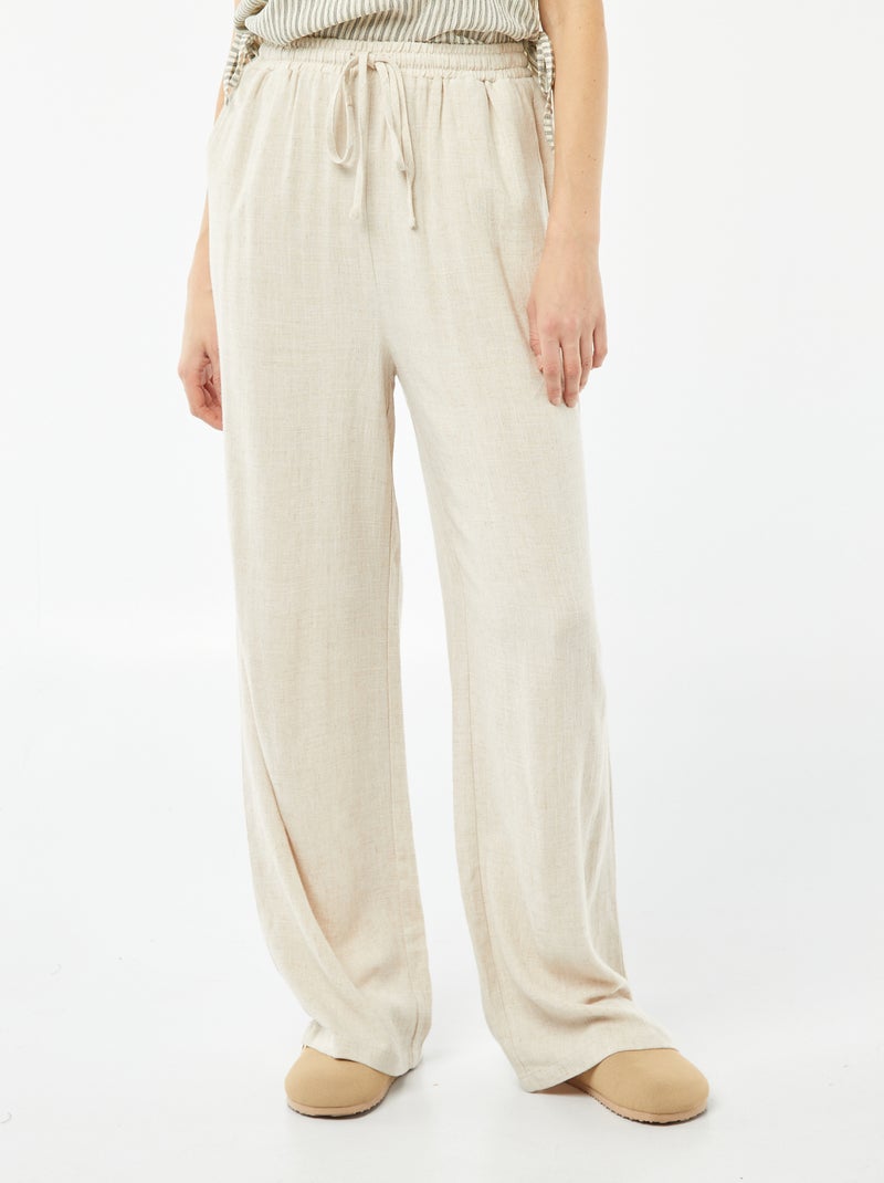 Wijde broek van linnenmix WIT - Kiabi