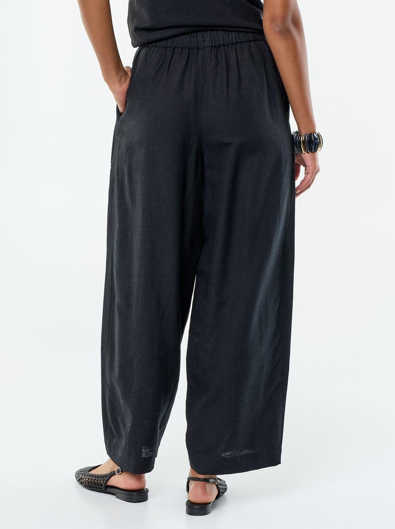 Wijde broek van linnenmix Zwart - Kiabi