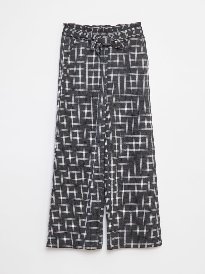 Wijde broek van milanotricot met knoopceintuur Grijs - Kiabi