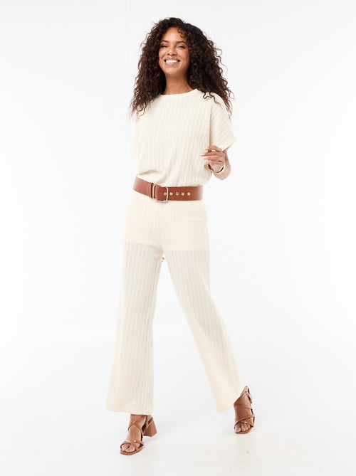 Wijde broek van opengewerkt breisel - Kiabi