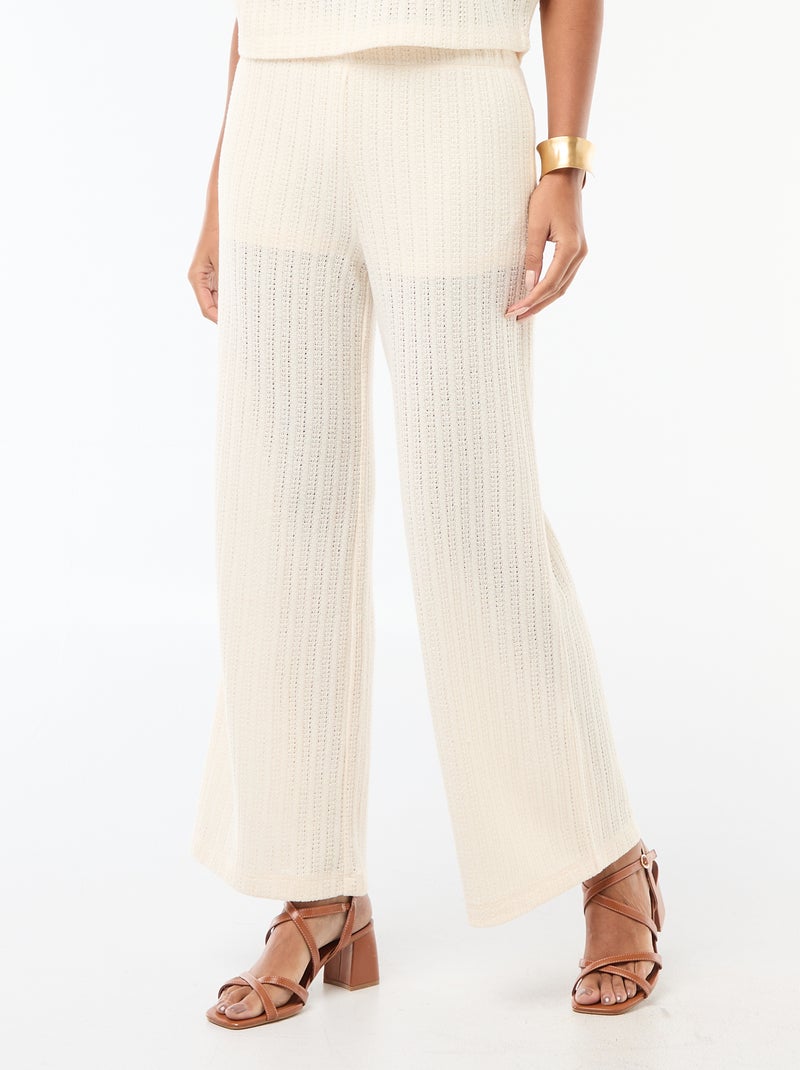 Wijde broek van opengewerkt breisel Wit - Kiabi