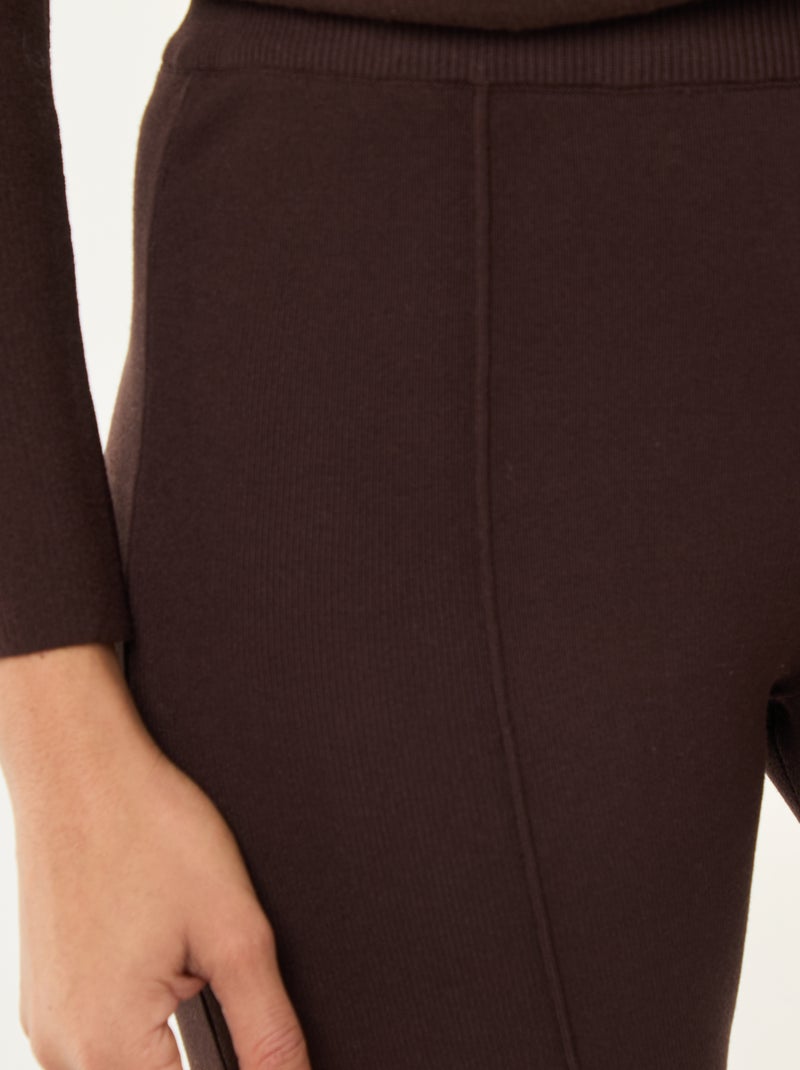 Wijde broek van stevige, effen ribjersey bruin - Kiabi