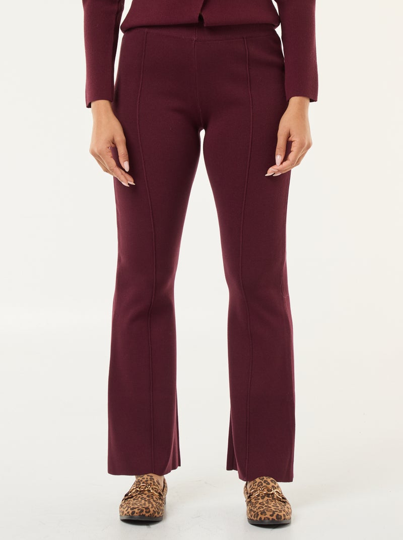 Wijde broek van stevige, effen ribjersey Rood - Kiabi