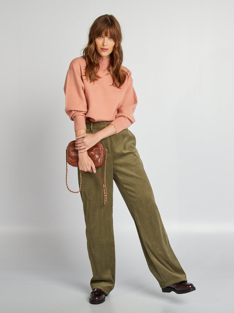 Wijde broek van velours KAKI - Kiabi