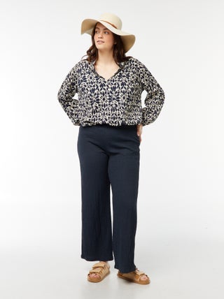 Wijde broek van wafeltricot
