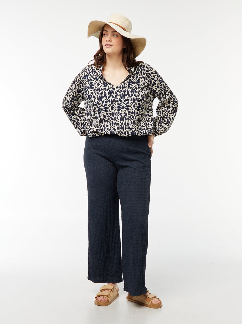 Wijde broek van wafeltricot Blauw - Kiabi