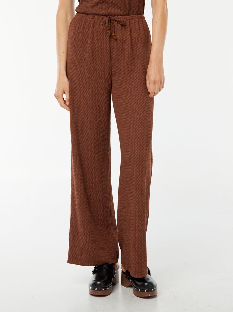 Wijde broek van wafeltricot Bruin - Kiabi