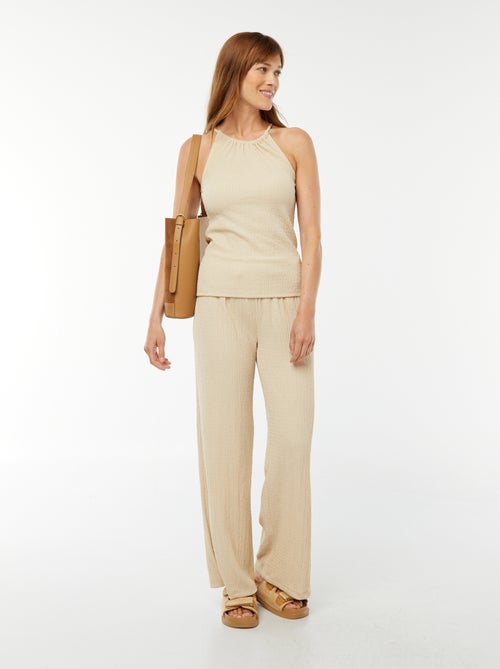 Wijde broek van wafeltricot - Kiabi