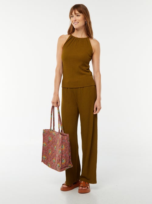 Wijde broek van wafeltricot - Kiabi