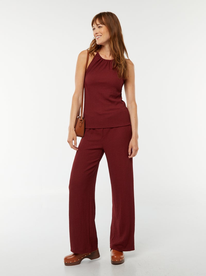 Wijde broek van wafeltricot Rood - Kiabi