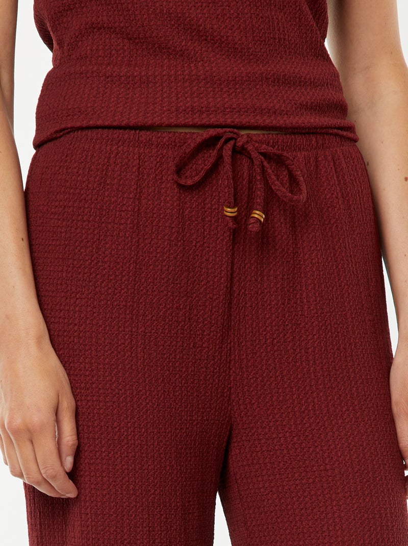 Wijde broek van wafeltricot Rood - Kiabi