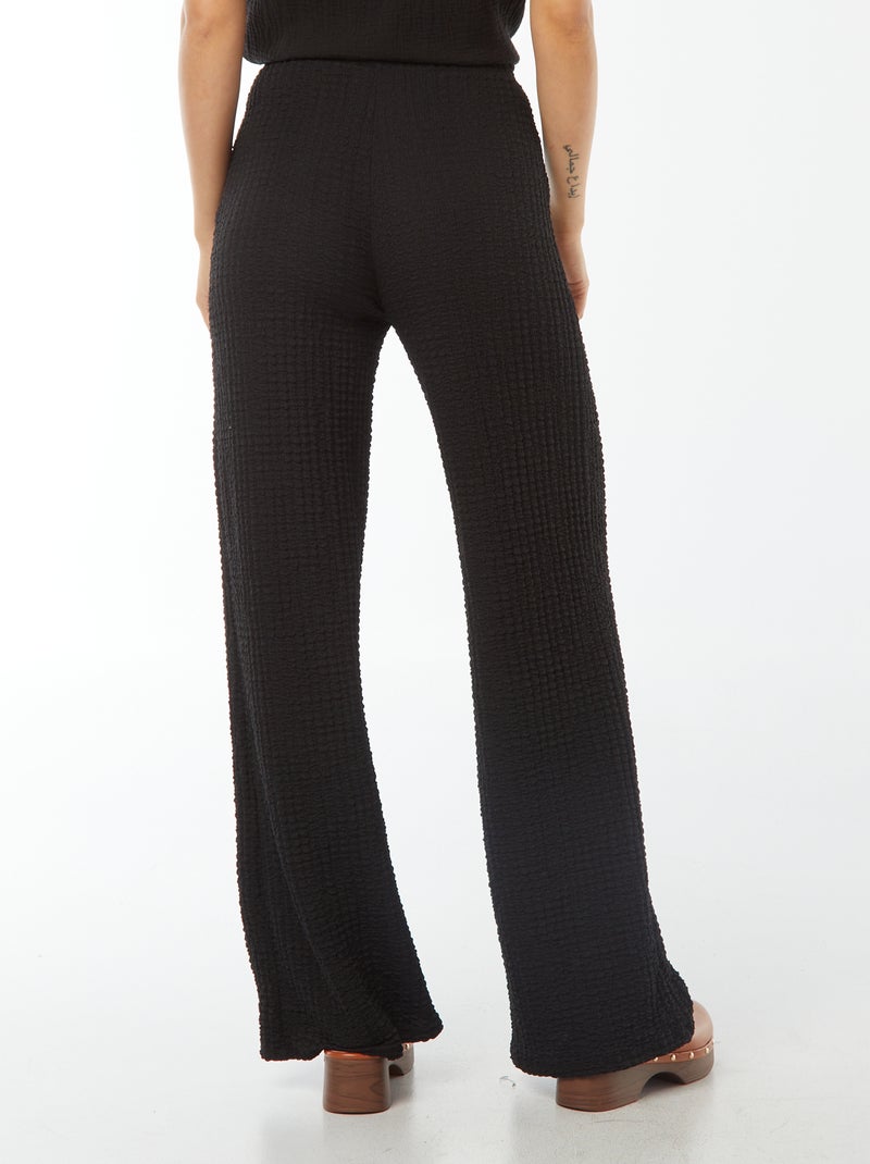 Wijde broek van wafeltricot zwart - Kiabi