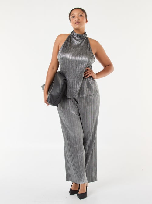 Wijde broek van zilverkleurige plissétricot - Kiabi