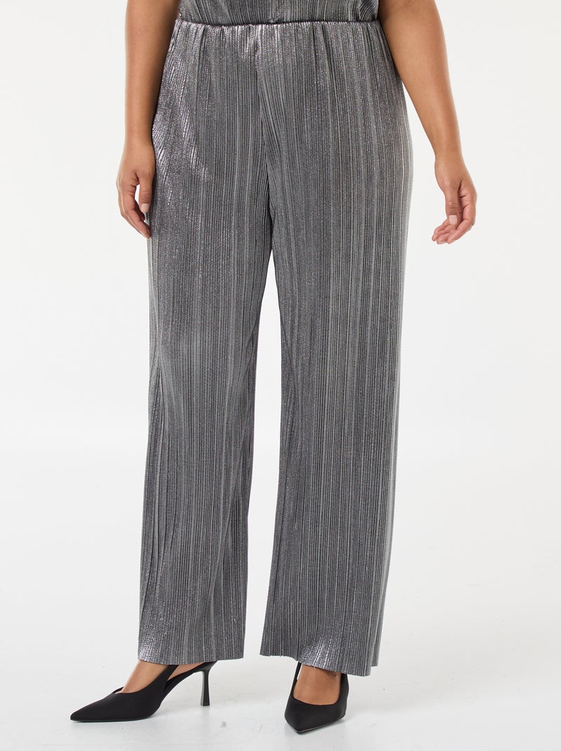 Wijde broek van zilverkleurige plissétricot Grijs - Kiabi