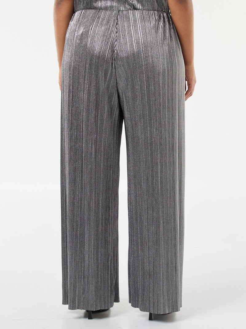Wijde broek van zilverkleurige plissétricot Grijs - Kiabi