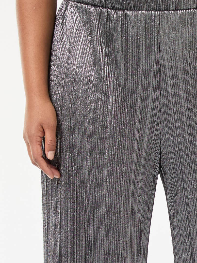 Wijde broek van zilverkleurige plissétricot Grijs - Kiabi