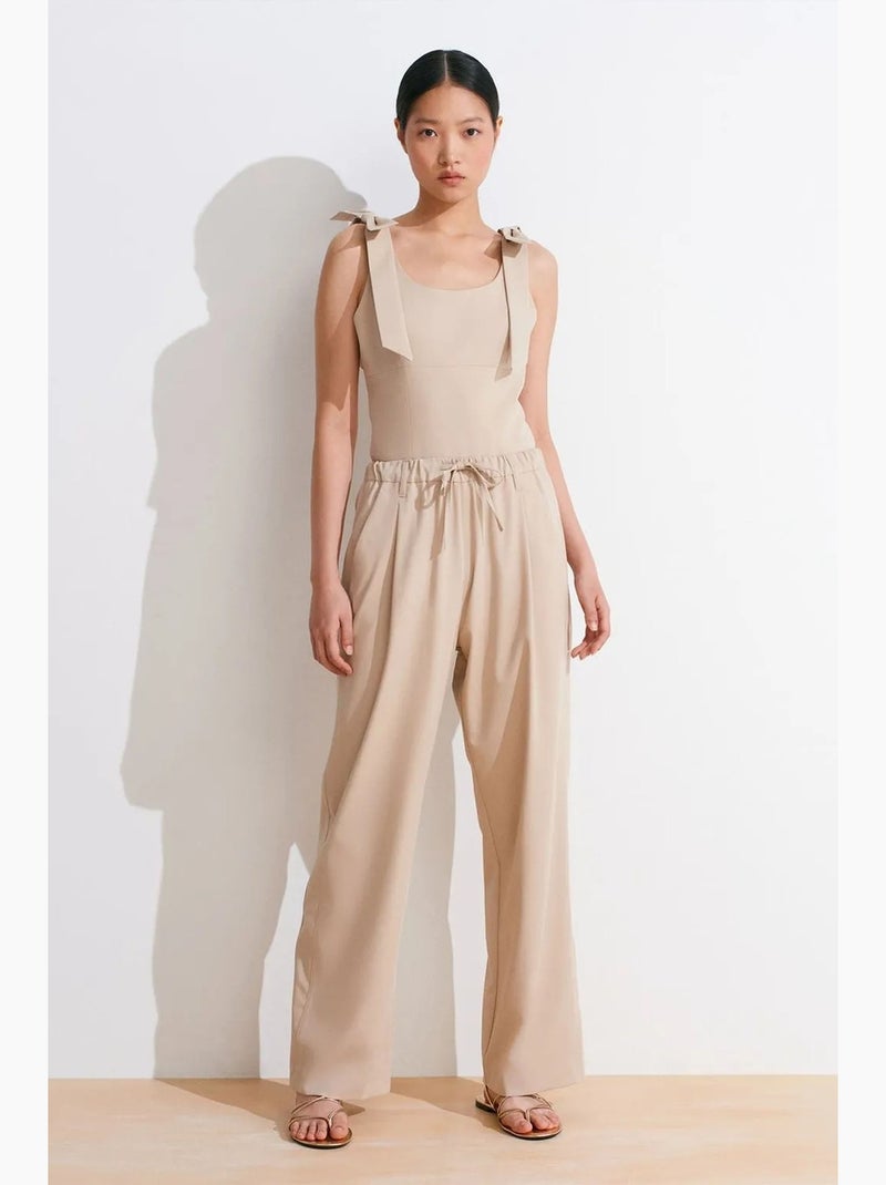 Wijde crêpe broek dilvin Klei-beige - Kiabi