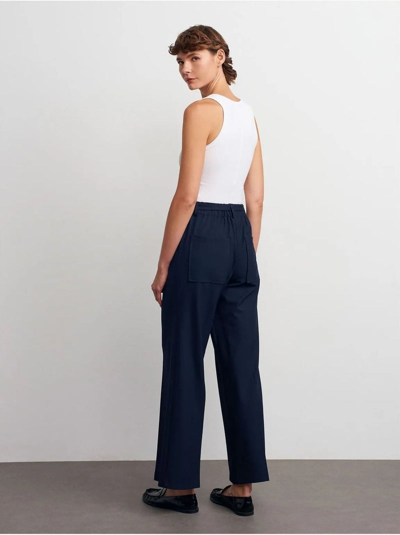 Wijde crêpe broek met ceintuur dilvin Marineblauw - Kiabi