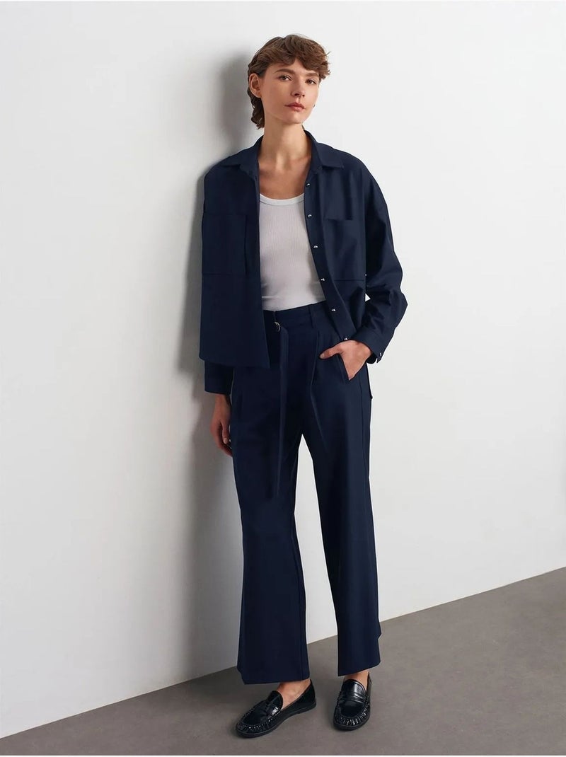 Wijde crêpe broek met ceintuur dilvin Marineblauw - Kiabi