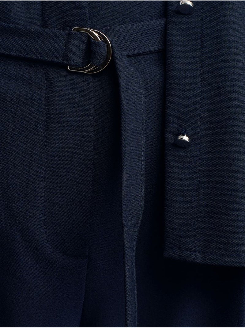 Wijde crêpe broek met ceintuur dilvin Marineblauw - Kiabi