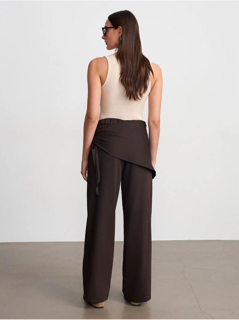 Wijde crepe broek met hoge taille dilvin Donkerbruin - Kiabi