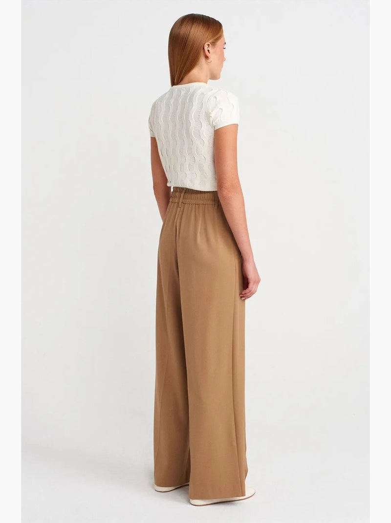 Wijde crêpe broek met trekkoord in de taille dilvin Camel - Kiabi