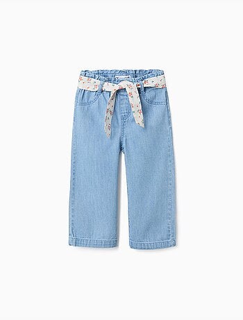 Wijde denim broek met bloemenriem