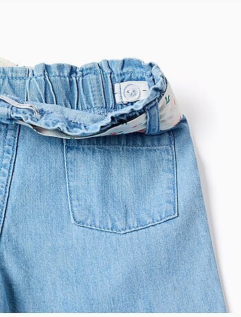 Wijde denim broek met bloemenriem